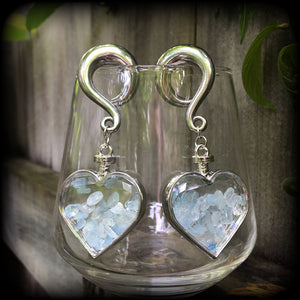 Aquamarine heart gauged earrings