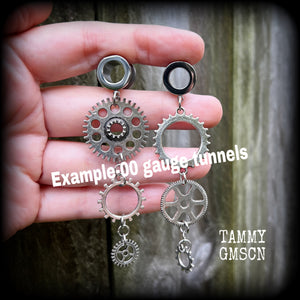 Steelpunk cog tunnel earrings-Steampunk earrings