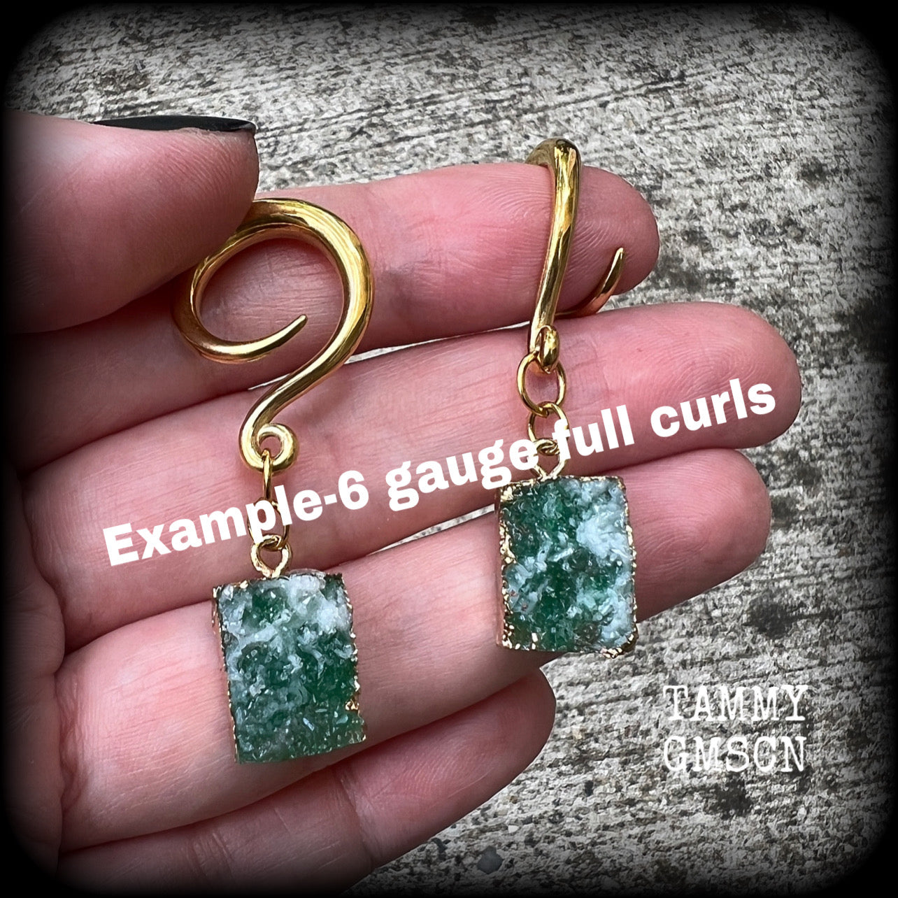 Deep green druzy gauged earrings