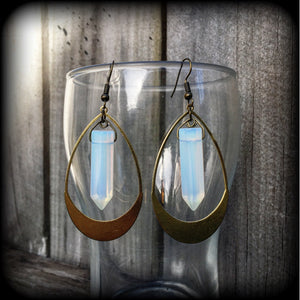 Opalite and brass teardrop earrings