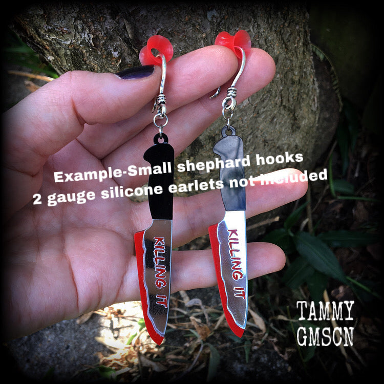 Bloodied knife earrings-Halloween earrings