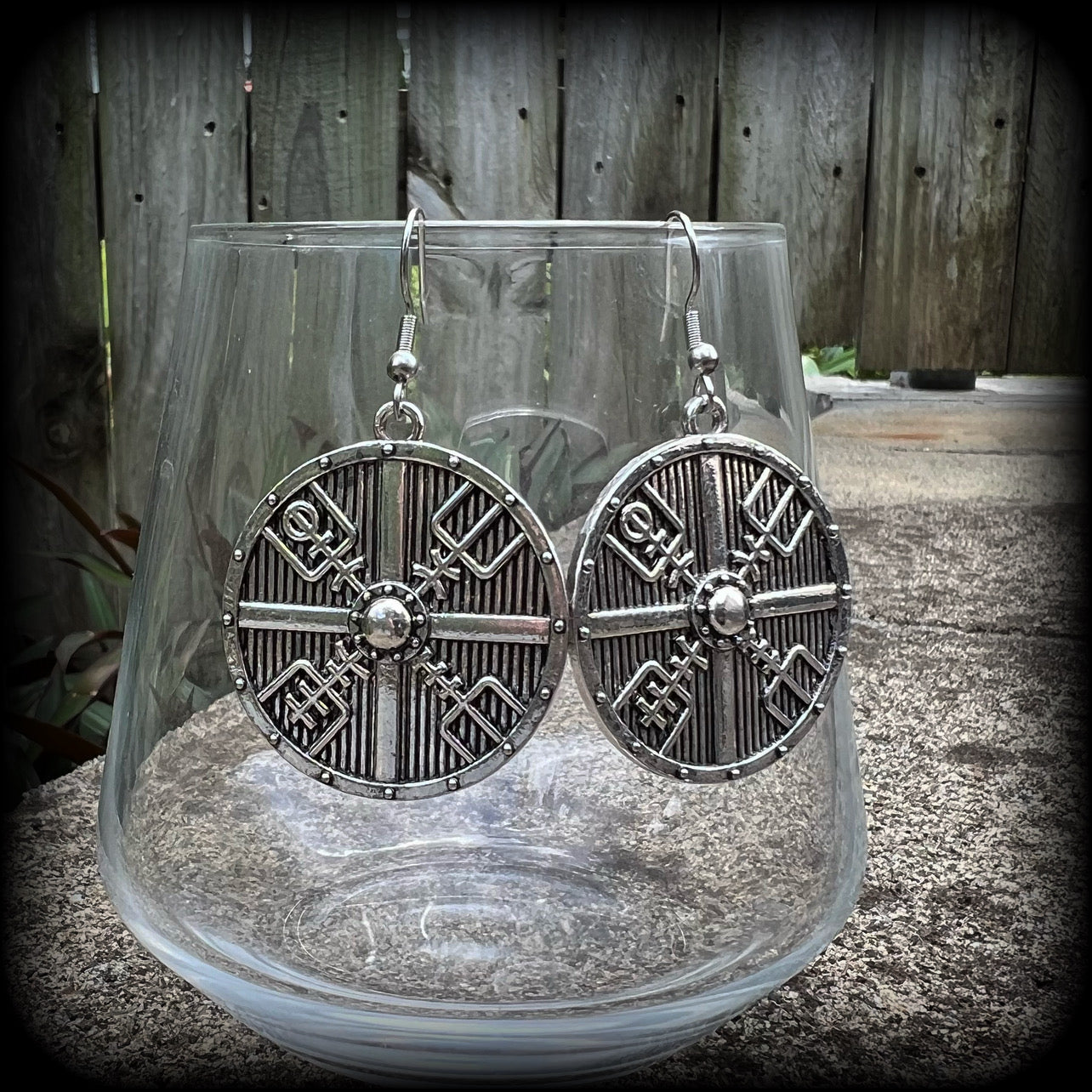 Viking shield earrings-Norse earrings
