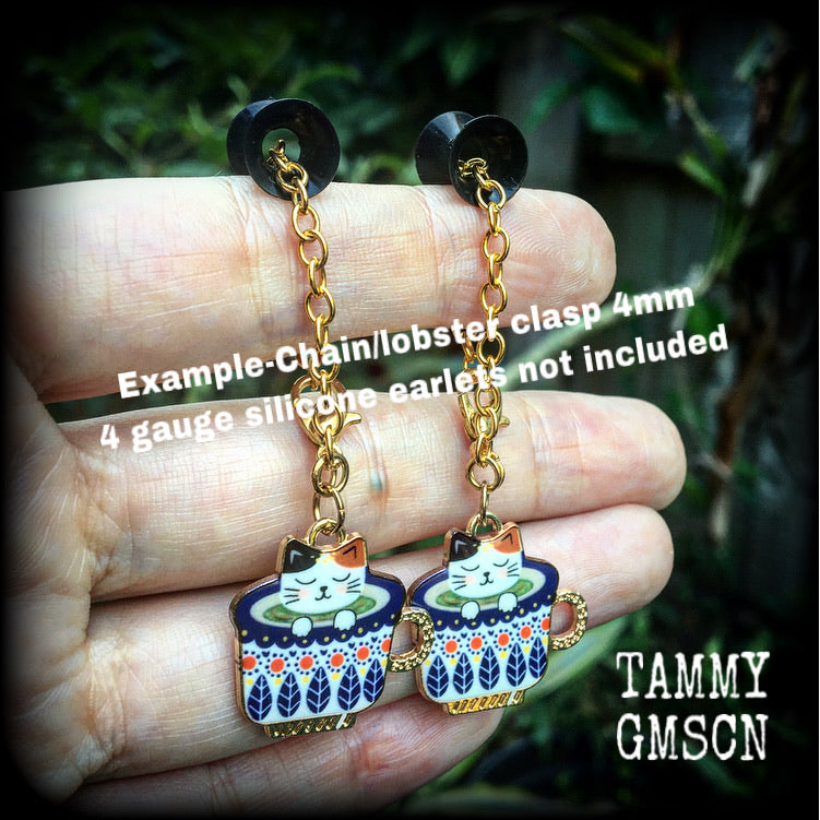 Cat earrings-Folk art teapot earrings