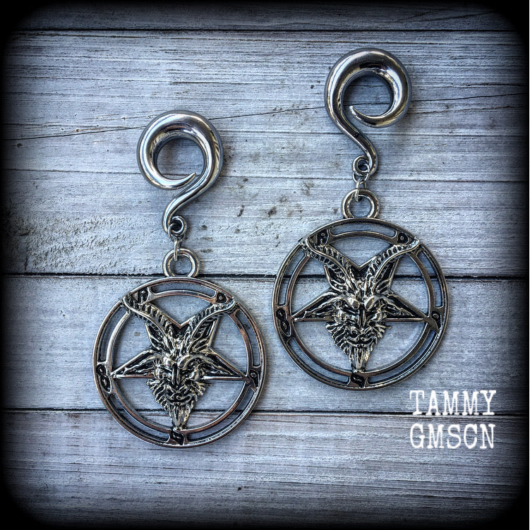 Baphomet gauged earrings-Ear weights