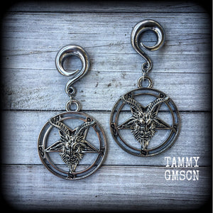 Baphomet gauged earrings-Ear weights