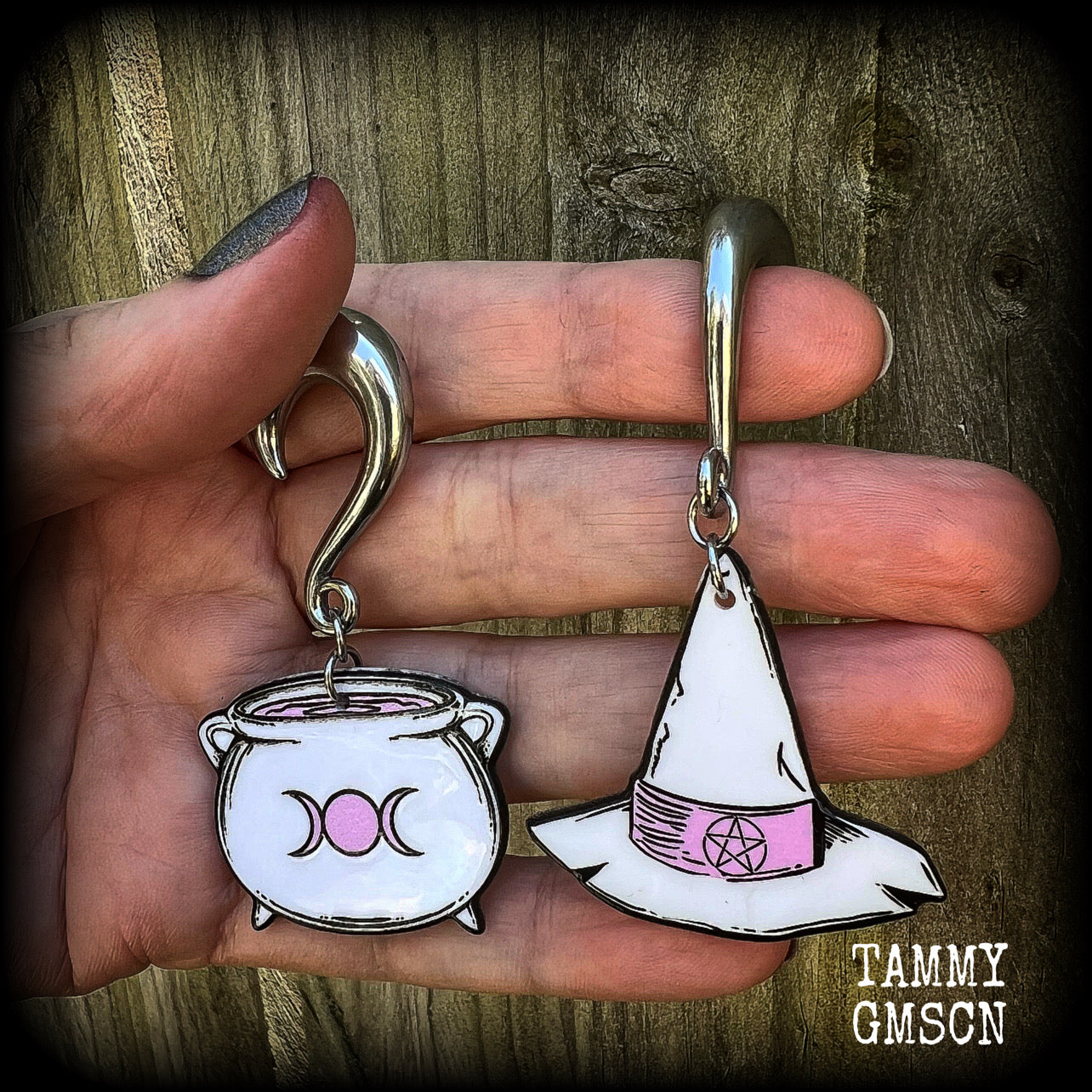 Cauldron and witches hat gauged earrings-Halloween earrings