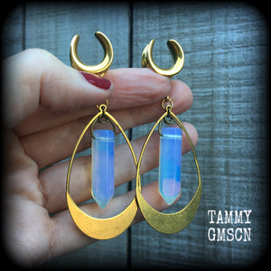 Opalite and brass gauged earrings-Cradle weights