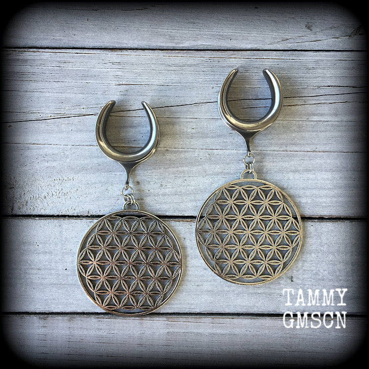 Flower of life gauged earrings-Sacred geometry