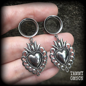 Sacred heart tunnel earrings