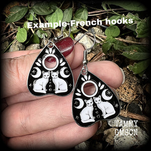 Occult cat planchette earrings-Silver
