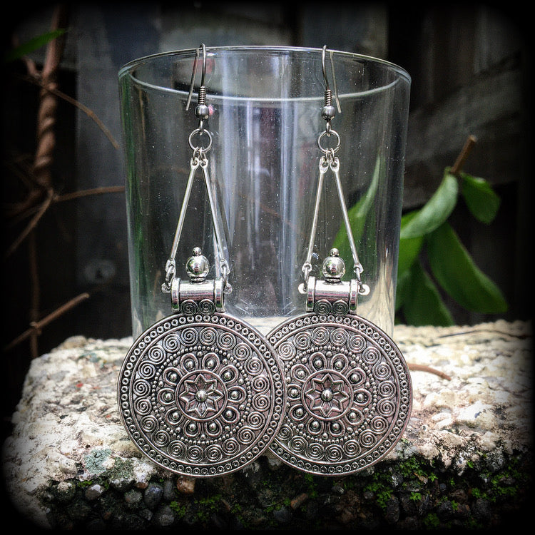 Artemis shield maiden earrings-Mandala earrings