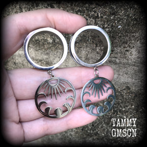 Moon phase tunnel earrings