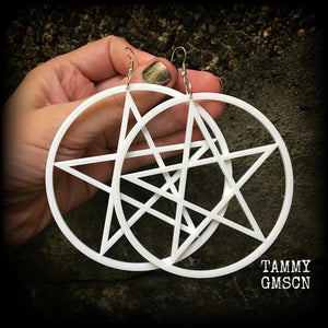 White goth oversized pentagram earrings