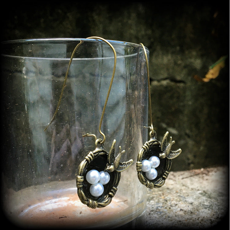 Bird nest earrings-Bird earrings