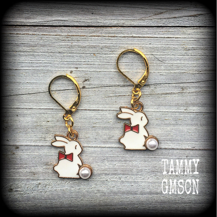 White rabbit earrings-Bunny rabbit earrings