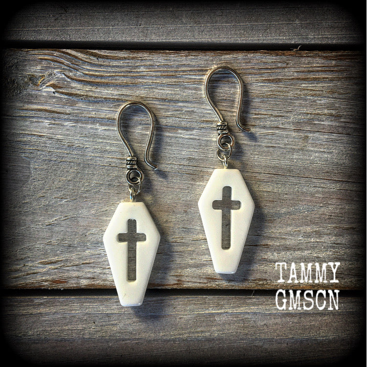 White coffin earrings-Halloween earrings-Ear hangers