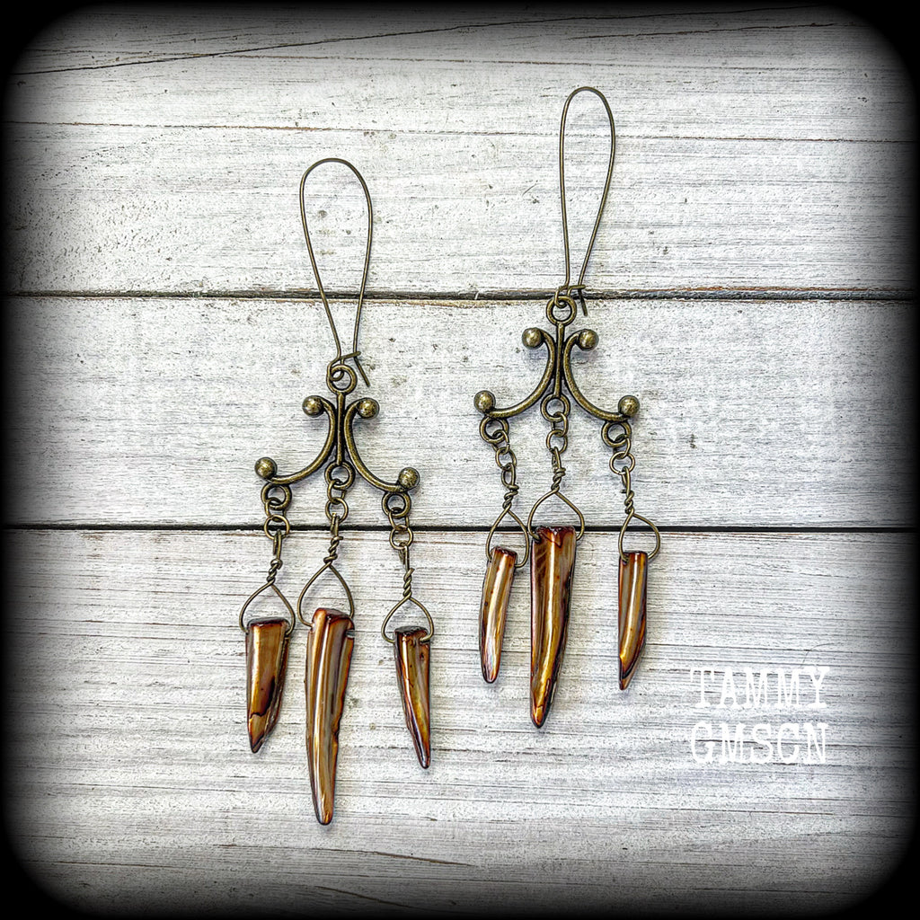Antique bronze and shell tusk earrings