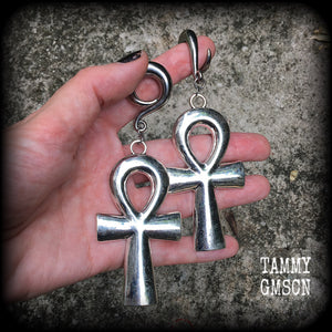 Ankh gauged earrings-Ear hangers