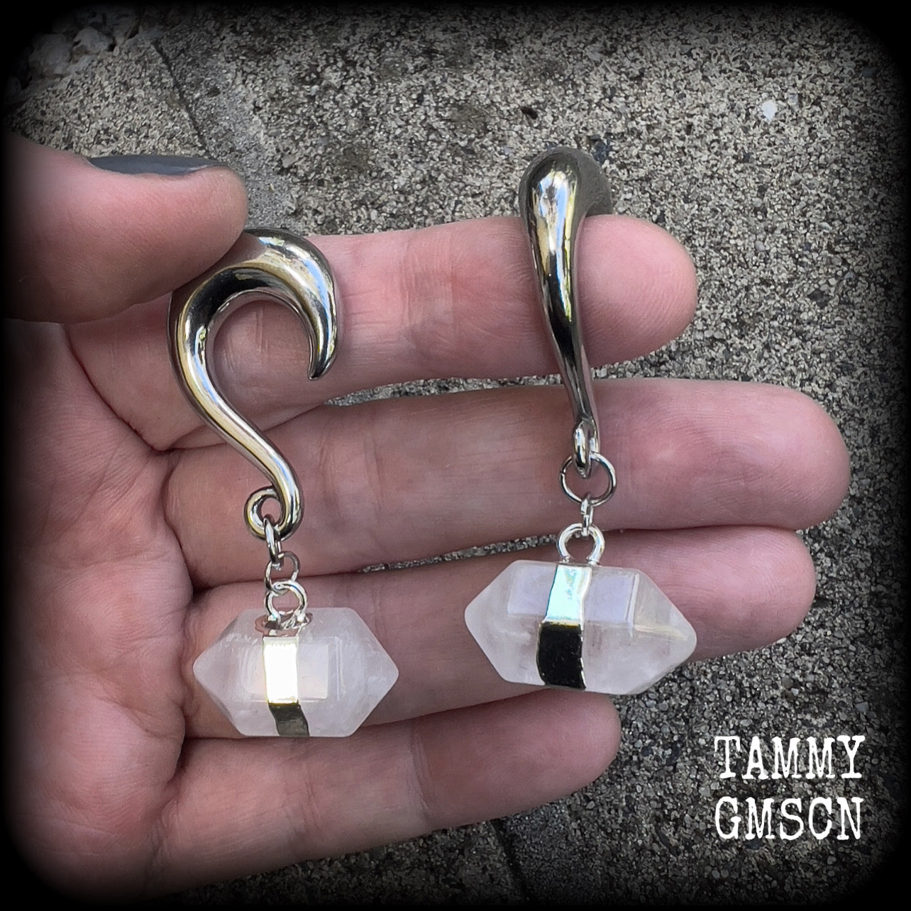 Clear quartz obelisk gauged earrings-Ear gauges