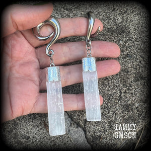 Selenite gauged earrings