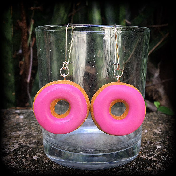 Pink iced doughnut earrings-Donut earrings