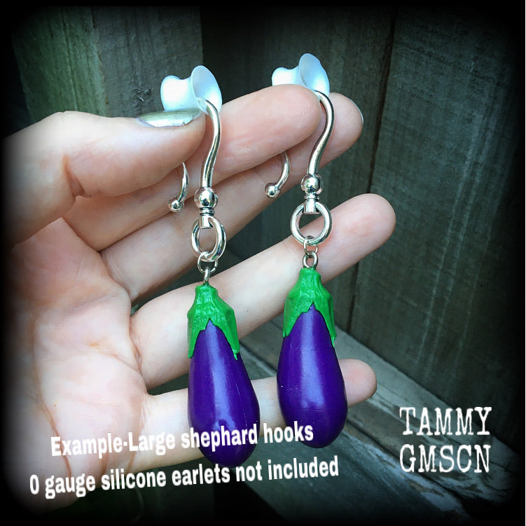 Emoji earrings-Eggplant earrings