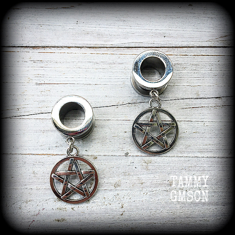 Pentagram tunnel earrings Pentagram tunnel dangles 00 gauge tunnel earrings Ear gauges Body jewelry 2g 0g 00g 1/2” 9/16” 5/8” 3/4" 7/8” 1” 1.10” Stretched ears Stretched lobes Witches jewellery Occult jewelry Pagan Druid Wiccan Satanic jewelry