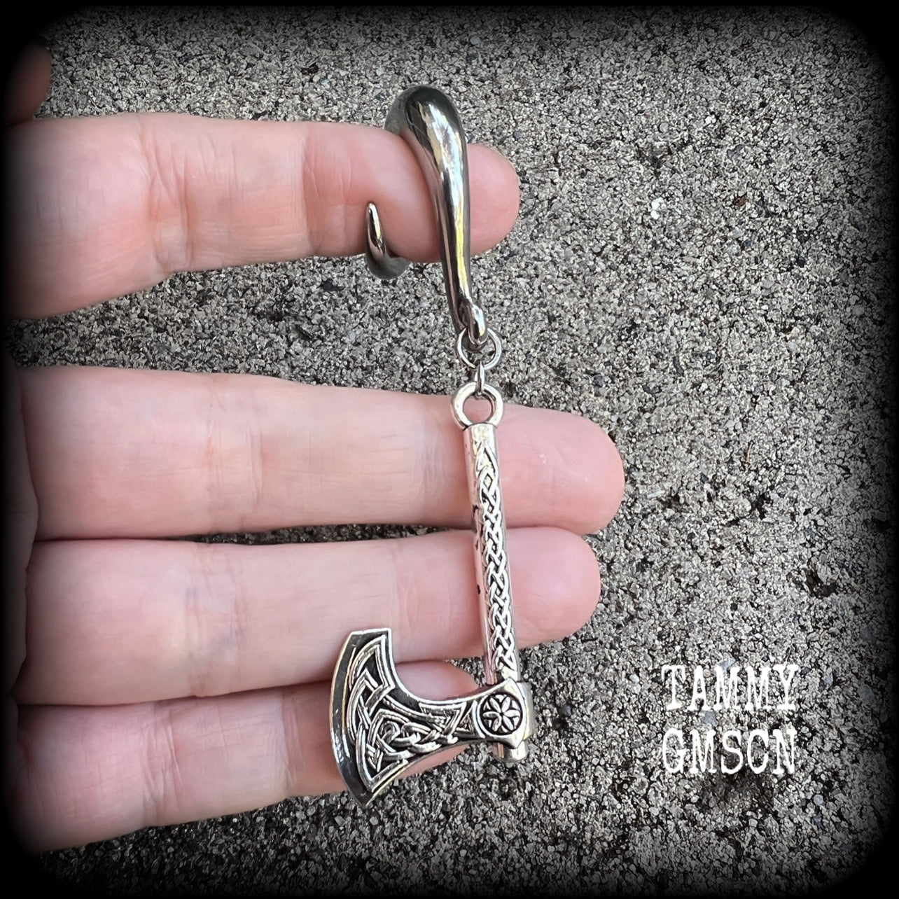Single Viking axe gauged earring