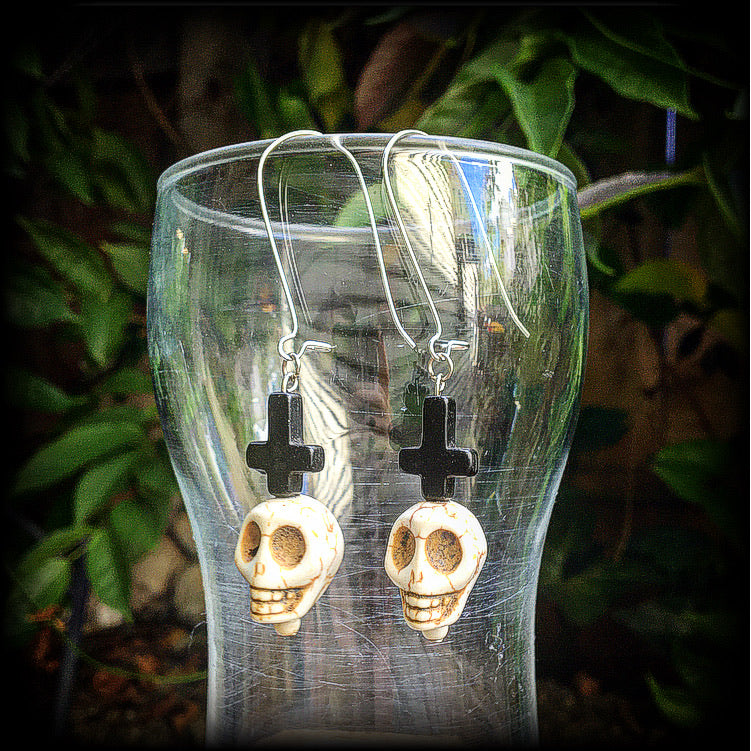 Baron Samedi earrings-Skull and cross earrings