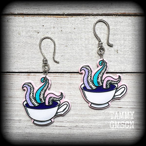 Pastel goth tentacles and teacup earrings