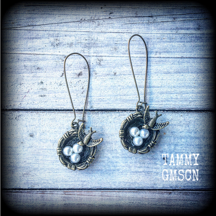 Bird nest earrings-Bird earrings