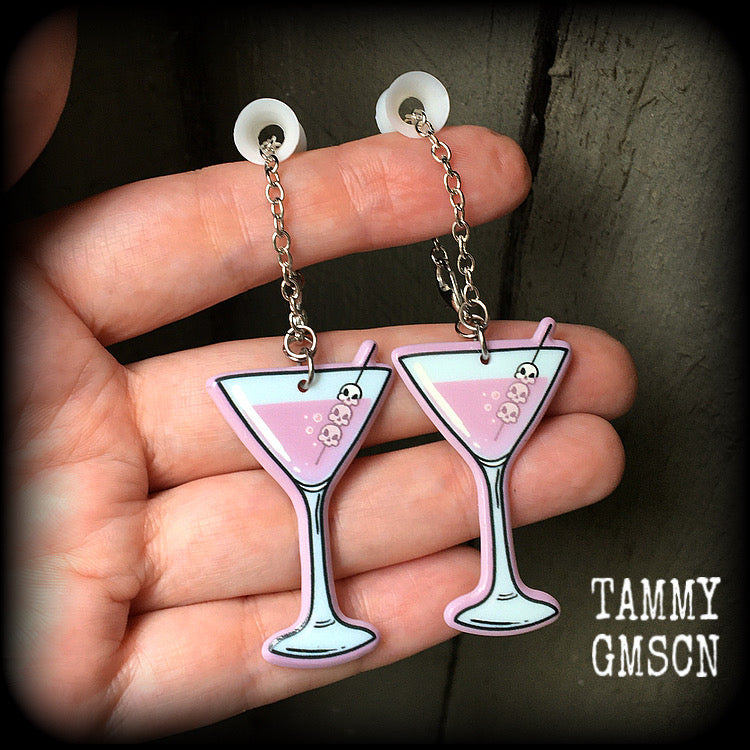 Zombie martini tunnel earrings