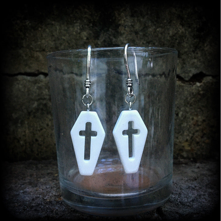 White coffin earrings-Halloween earrings-Ear hangers