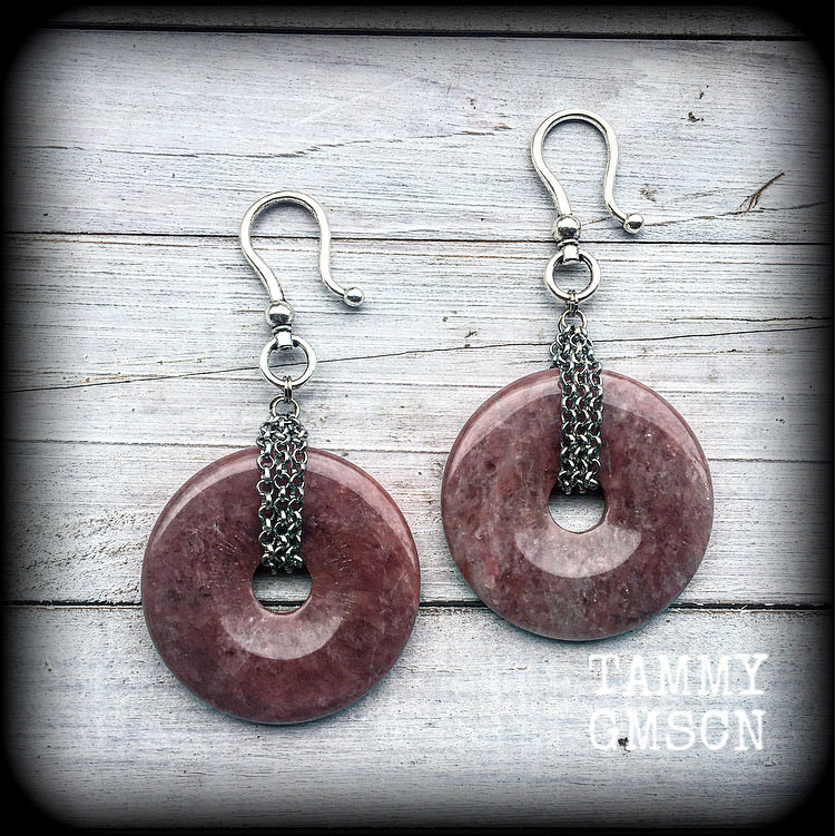 Purple red aventurine earrings-Ear hangers