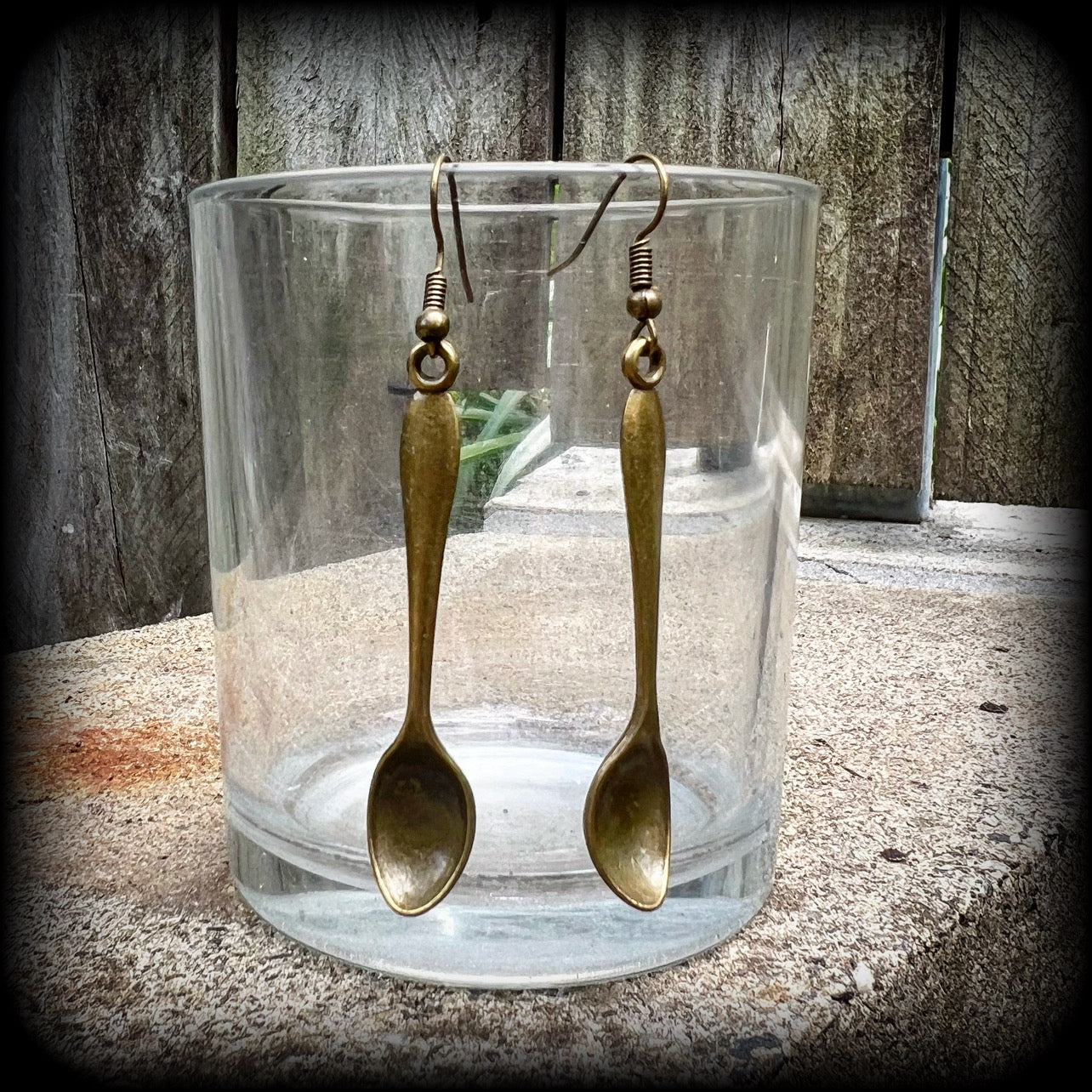 Antique bronze teaspoon earrings