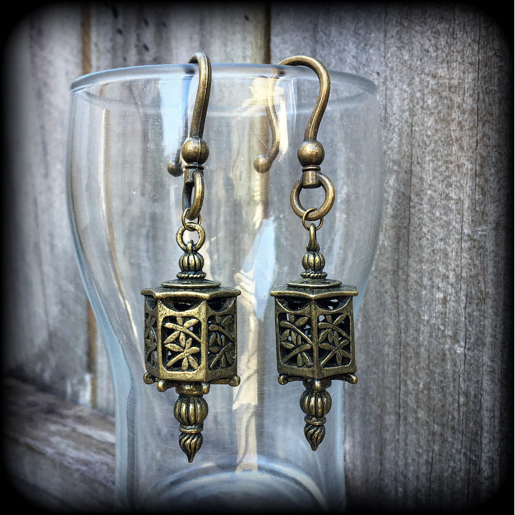 Bronze lantern earrings-Ear hangers