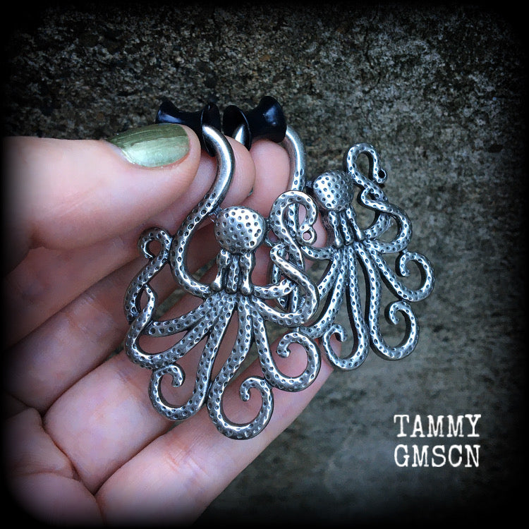 Antique silver octopus ear hangers