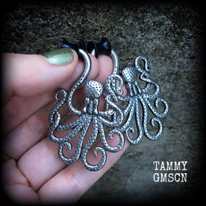 Antique silver octopus ear hangers