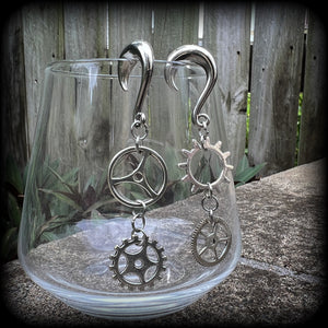 Cog earrings-Steampunk gauged earrings