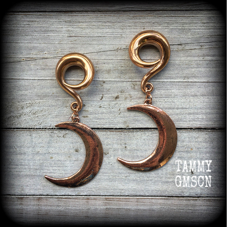 Pink moon gauged earrings