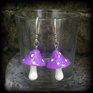 Purple mushroom earrings-Mushroom ear hangers