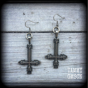 Inverted Cross earrings-Satanic jewelry