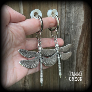 Damselfly earrings-Dragonfly snap ring earrings