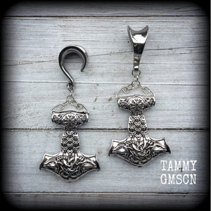 Thors hammer gauged earrings-Ear weights