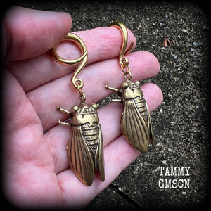 Brass cicada ear weights Insect ear weights 6 gauge ear weights Ear hangers Stretched lobes 6g 2g 0g 00g 1/2” 9/16” 5/8” 3/4” 7/8” 1” 1.10” Body jewellery Gauged ears Gauged earrings