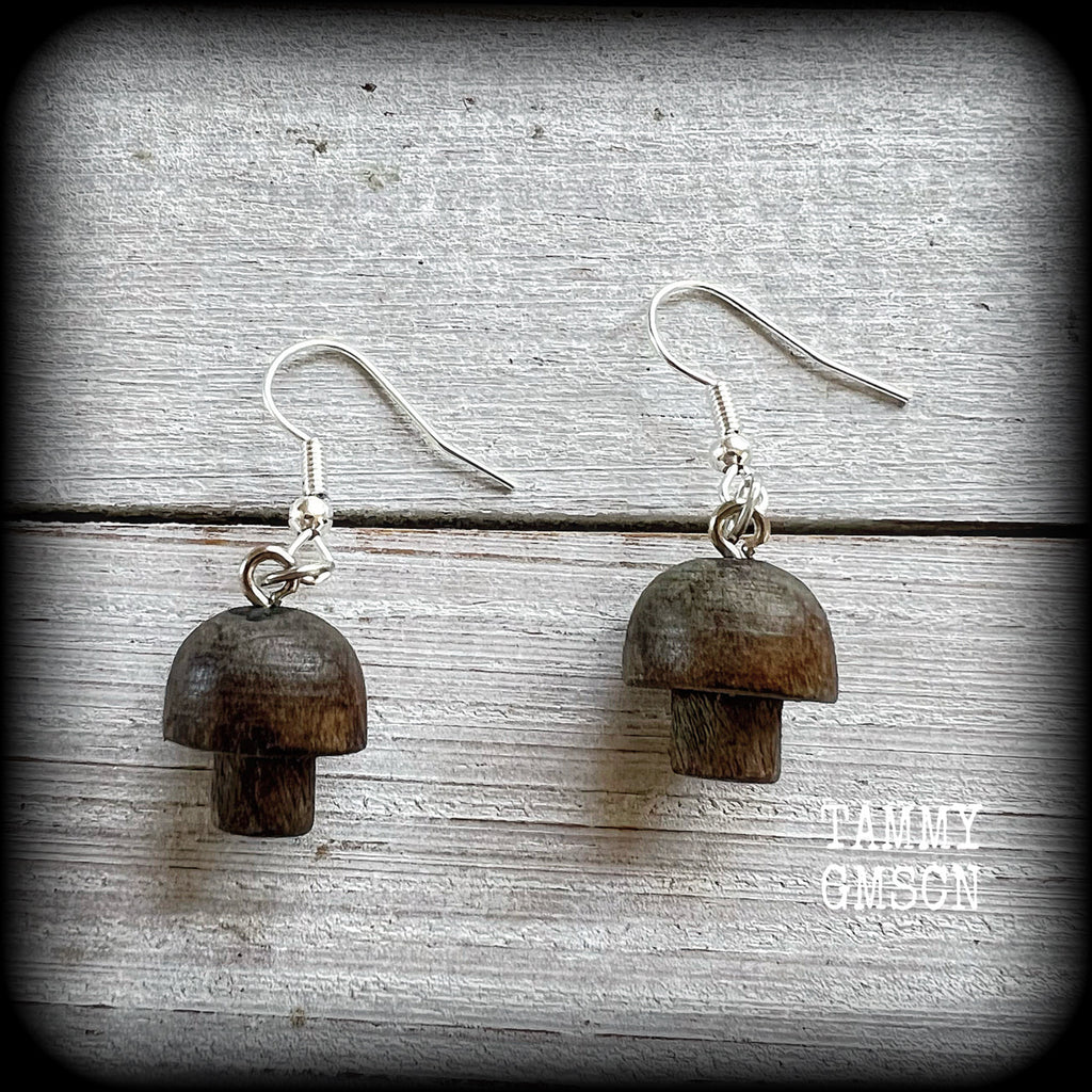 Wood mushroom earrings