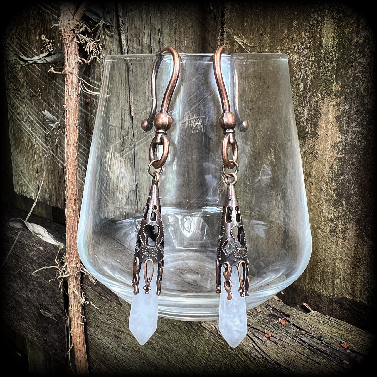 Clear quartz earrings-Gemstone ear hangers