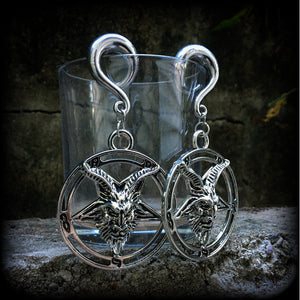 Baphomet gauged earrings-Ear weights