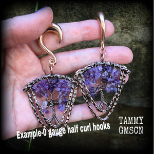 Amethyst Tree of Life gauged earrings