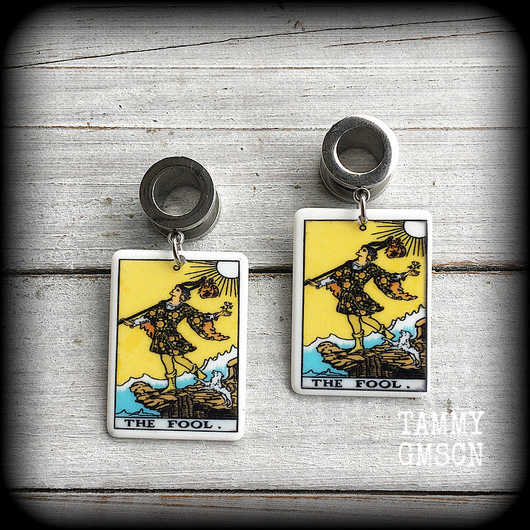 The Fool tarot card tunnel earrings